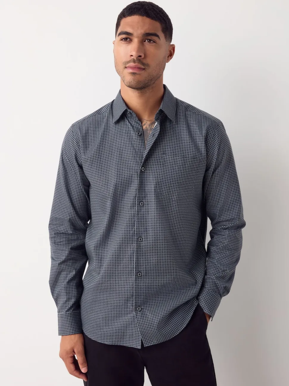 Black/Gold Link Regular Fit Long Sleeve Print Shirt