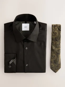 Black/Gold Paisley Regular Fit Shirt And Tie Party Pack