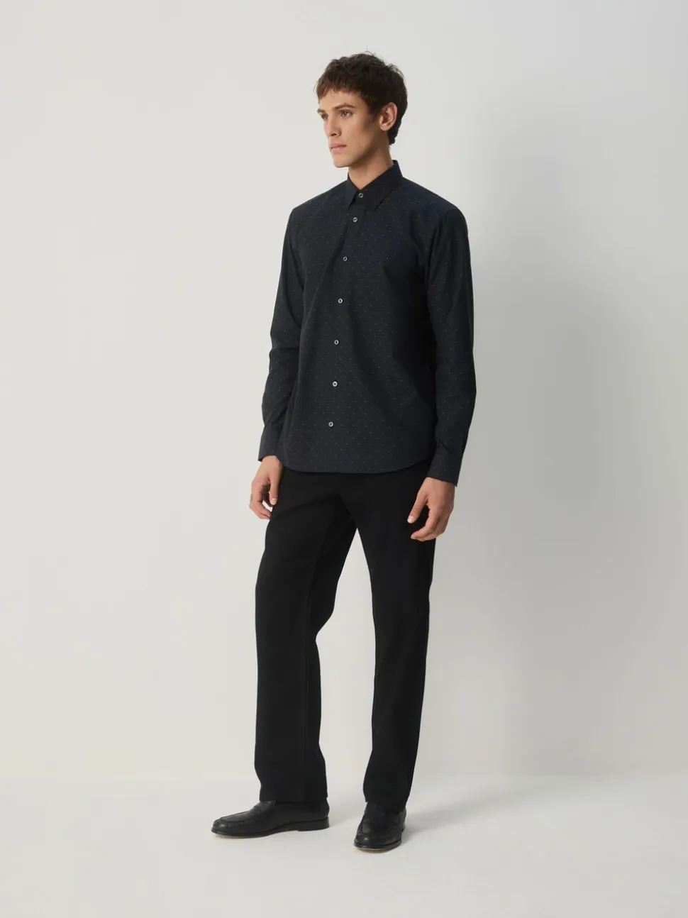 Black/Gold Regular Fit Long Sleeve Embroided Print Smart Shirt