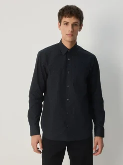 Black/Gold Regular Fit Long Sleeve Embroided Print Smart Shirt