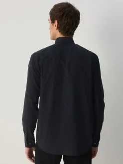 Black/Gold Regular Fit Long Sleeve Embroided Print Smart Shirt