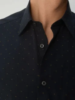 Black/Gold Regular Fit Long Sleeve Embroided Print Smart Shirt