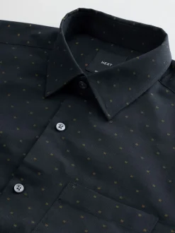 Black/Gold Regular Fit Long Sleeve Embroided Print Smart Shirt