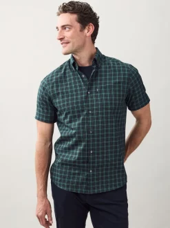 Black/Green Mini Check Easy Iron Button Down Short Sleeve Oxford Shirt