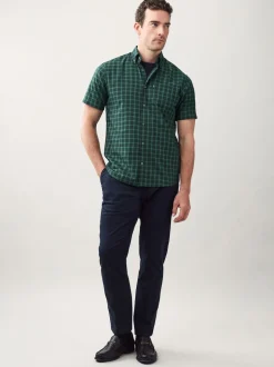 Black/Green Mini Check Easy Iron Button Down Short Sleeve Oxford Shirt