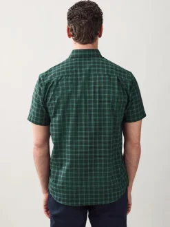 Black/Green Mini Check Easy Iron Button Down Short Sleeve Oxford Shirt