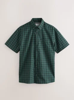 Black/Green Mini Check Easy Iron Button Down Short Sleeve Oxford Shirt