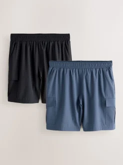 Black/Grey Active Cargo Gym Training Shorts 2 Pack
