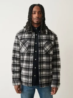Black/Grey Black/White Check Printed Fleece Popper Shacket