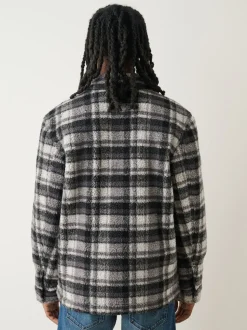Black/Grey Black/White Check Printed Fleece Popper Shacket