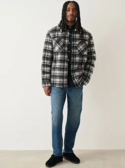 Black/Grey Black/White Check Printed Fleece Popper Shacket