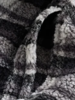 Black/Grey Black/White Check Printed Fleece Popper Shacket