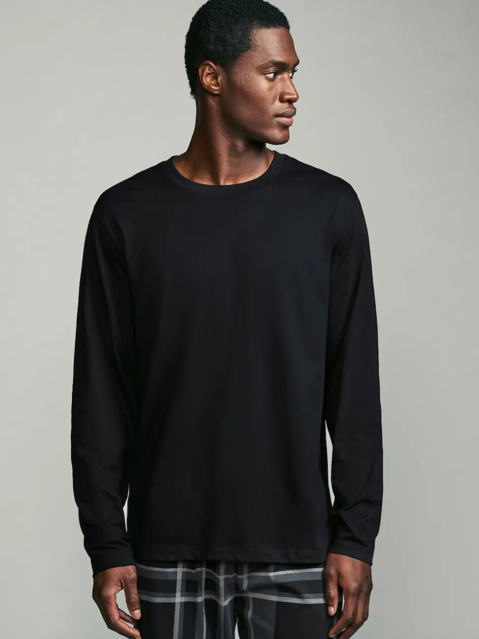Black/Grey Check Long Sleeve 100% Cotton Pyjamas Set