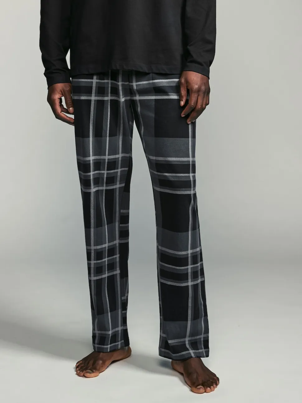 Black/Grey Check Long Sleeve 100% Cotton Pyjamas Set