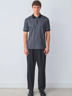 Black/Grey Geo Pattern Quarter Zip Polo Shirt