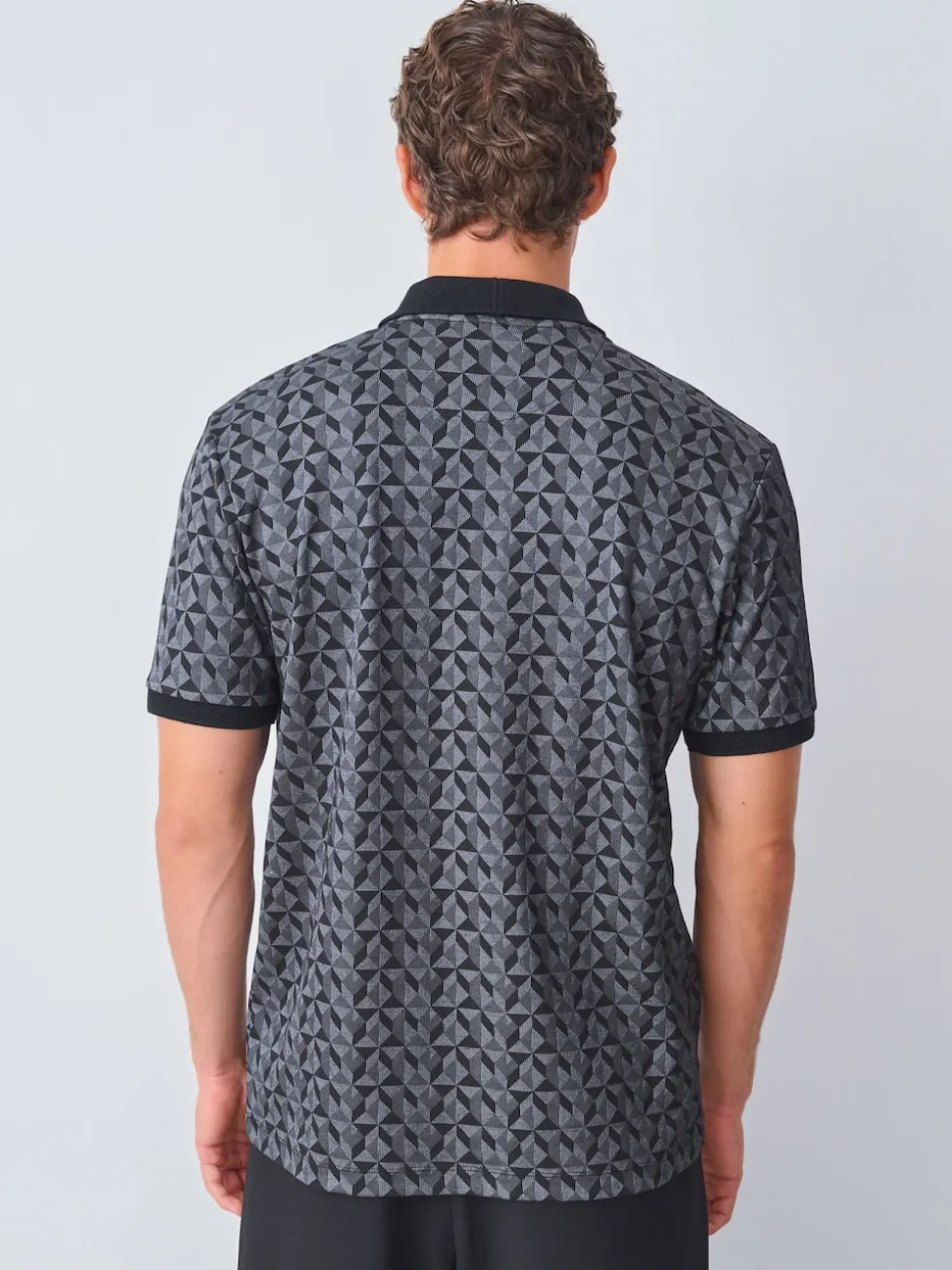 Black/Grey Geo Pattern Quarter Zip Polo Shirt