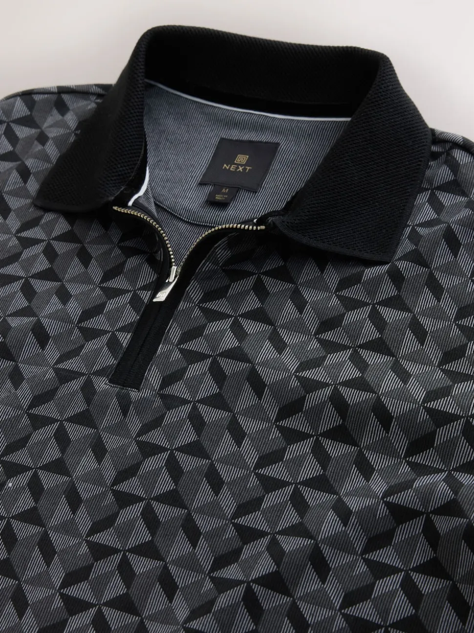 Black/Grey Geo Pattern Quarter Zip Polo Shirt