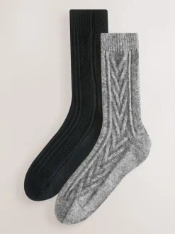 Black/Grey Heavyweight Thermal Cable Socks 2 Pack