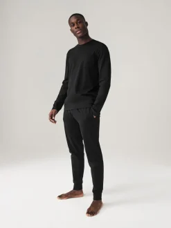 Black/Grey Long Sleeve Cuffed 100% Cotton Pyjamas 2 Pack