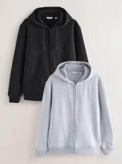 Black/Grey Marl Cotton Rich Heavyweight Jersey Full Zip Hoodies 2 Pack