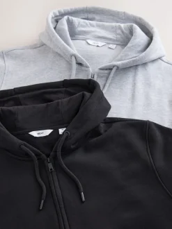 Black/Grey Marl Cotton Rich Heavyweight Jersey Full Zip Hoodies 2 Pack