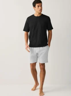 Black/Grey Marl Short Sleeve Jersey Pyjamas Set