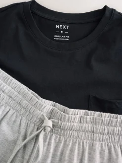 Black/Grey Marl Short Sleeve Jersey Pyjamas Set