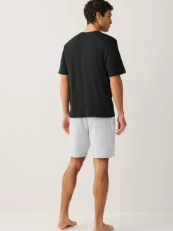 Black/Grey Marl Short Sleeve Jersey Pyjamas Set