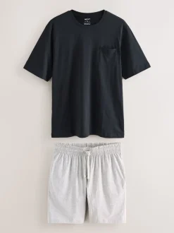 Black/Grey Marl Short Sleeve Jersey Pyjamas Set