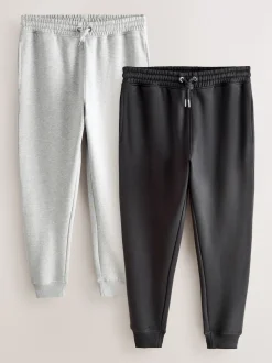 Black/Grey Marl Slim Fit Brushback Heavyweight 2 Pack Joggers