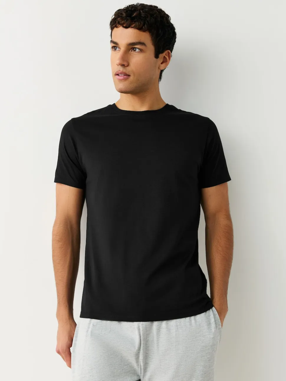 Black/Grey Marl/White/Navy Slim Fit 100% Cotton Layering T-Shirts 5 Pack