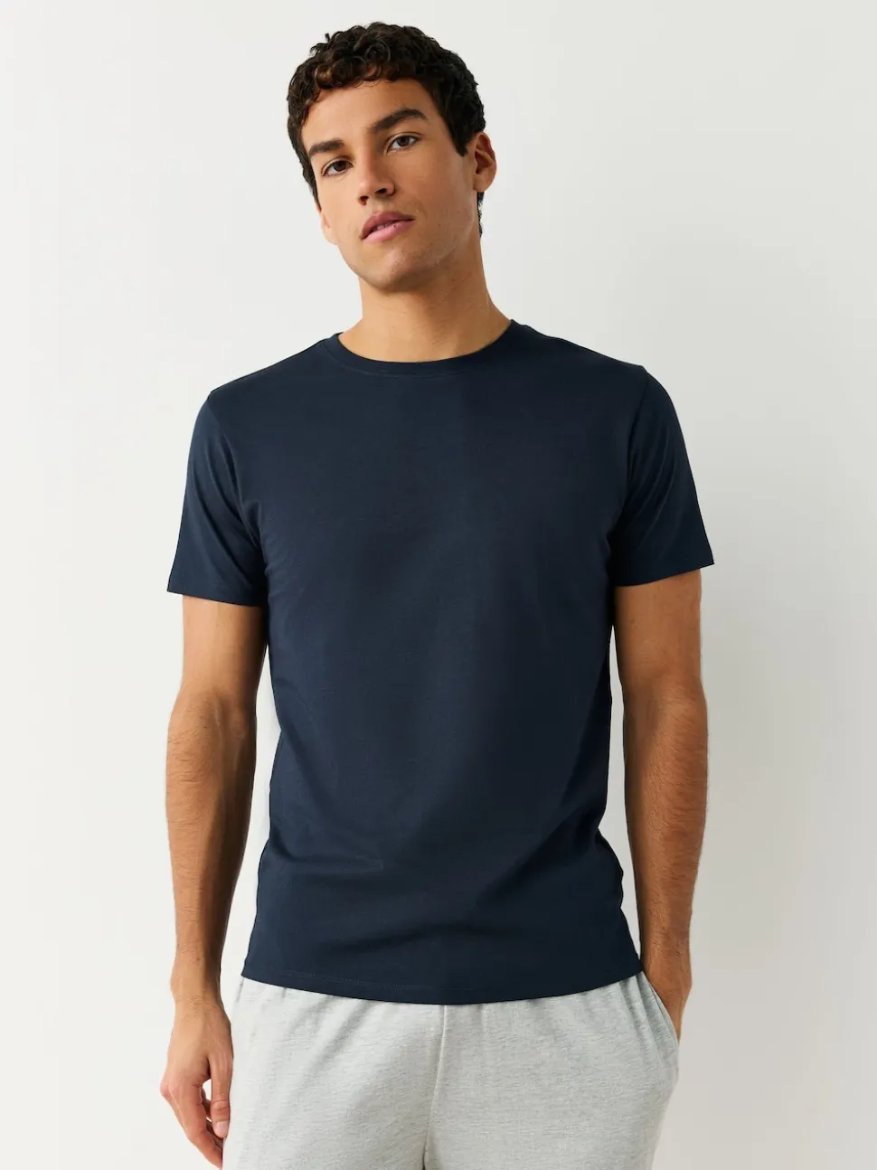 Black/Grey Marl/White/Navy Slim Fit 100% Cotton Layering T-Shirts 5 Pack