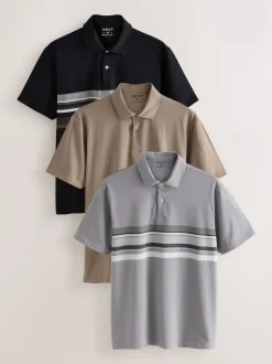 Black/Grey/Neutral Block Regular Fit Short Sleeve Jersey Polo Shirts 3 Pack
