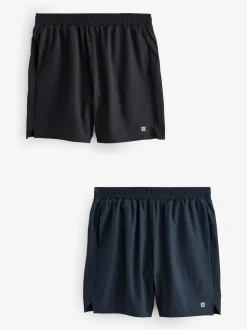 Black/Navy Blue 7 Inch Active Gym Sports Shorts 2 Pack