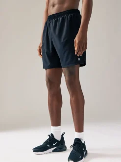 Black/Navy Blue 7 Inch Active Gym Sports Shorts 2 Pack