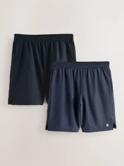 Black/Navy Blue 9 Inch Active Gym Sports Shorts 2 Pack