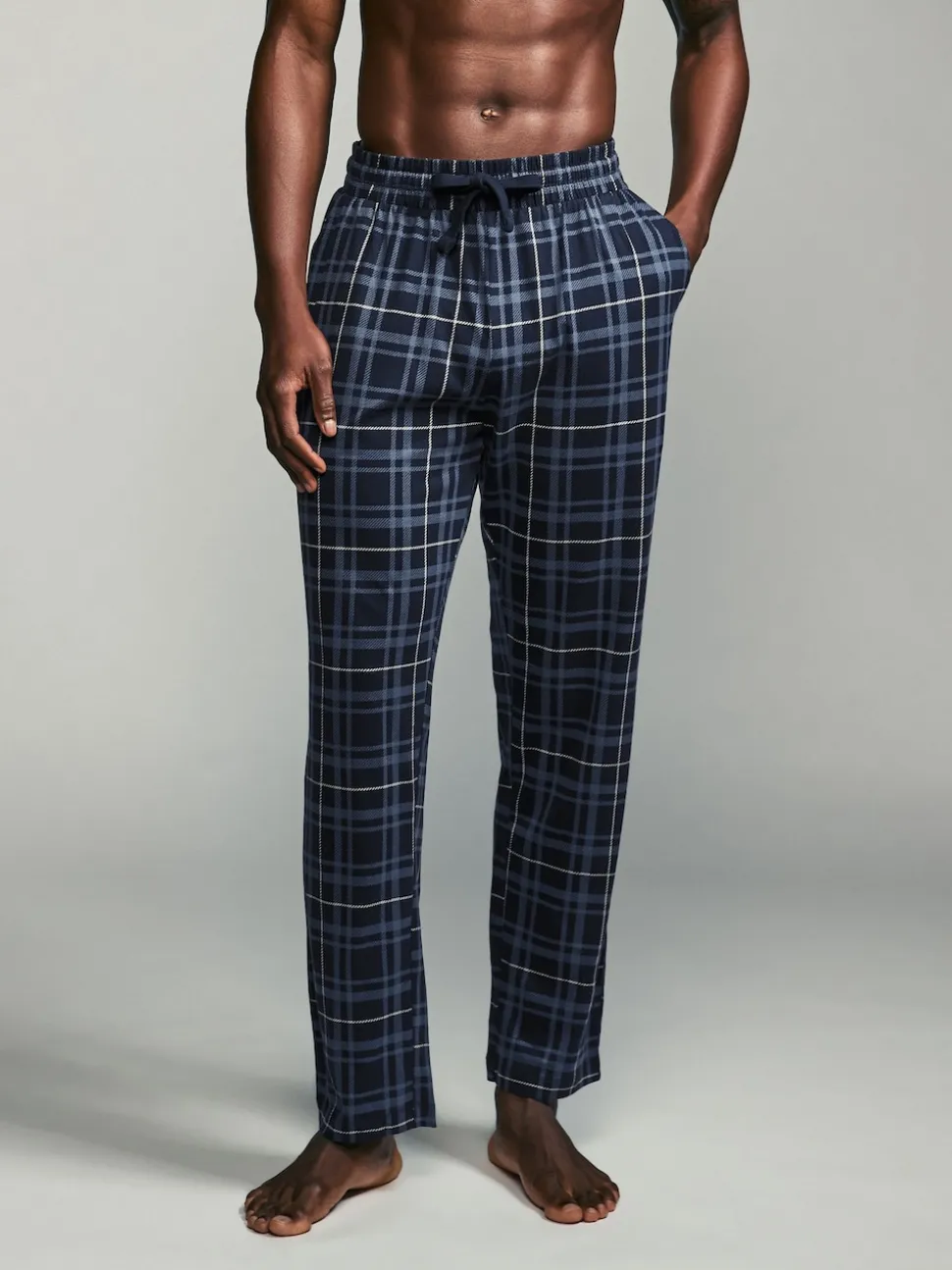 Black/Navy Blue Check Jersey 100% Cotton Pyjama Bottoms 2 Pack