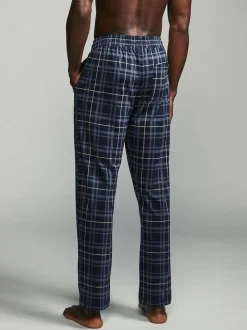 Black/Navy Blue Check Jersey 100% Cotton Pyjama Bottoms 2 Pack