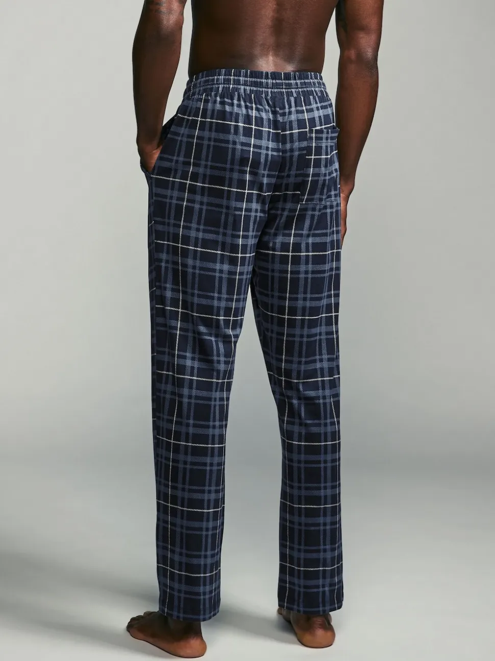 Black/Navy Blue Check Jersey 100% Cotton Pyjama Bottoms 2 Pack
