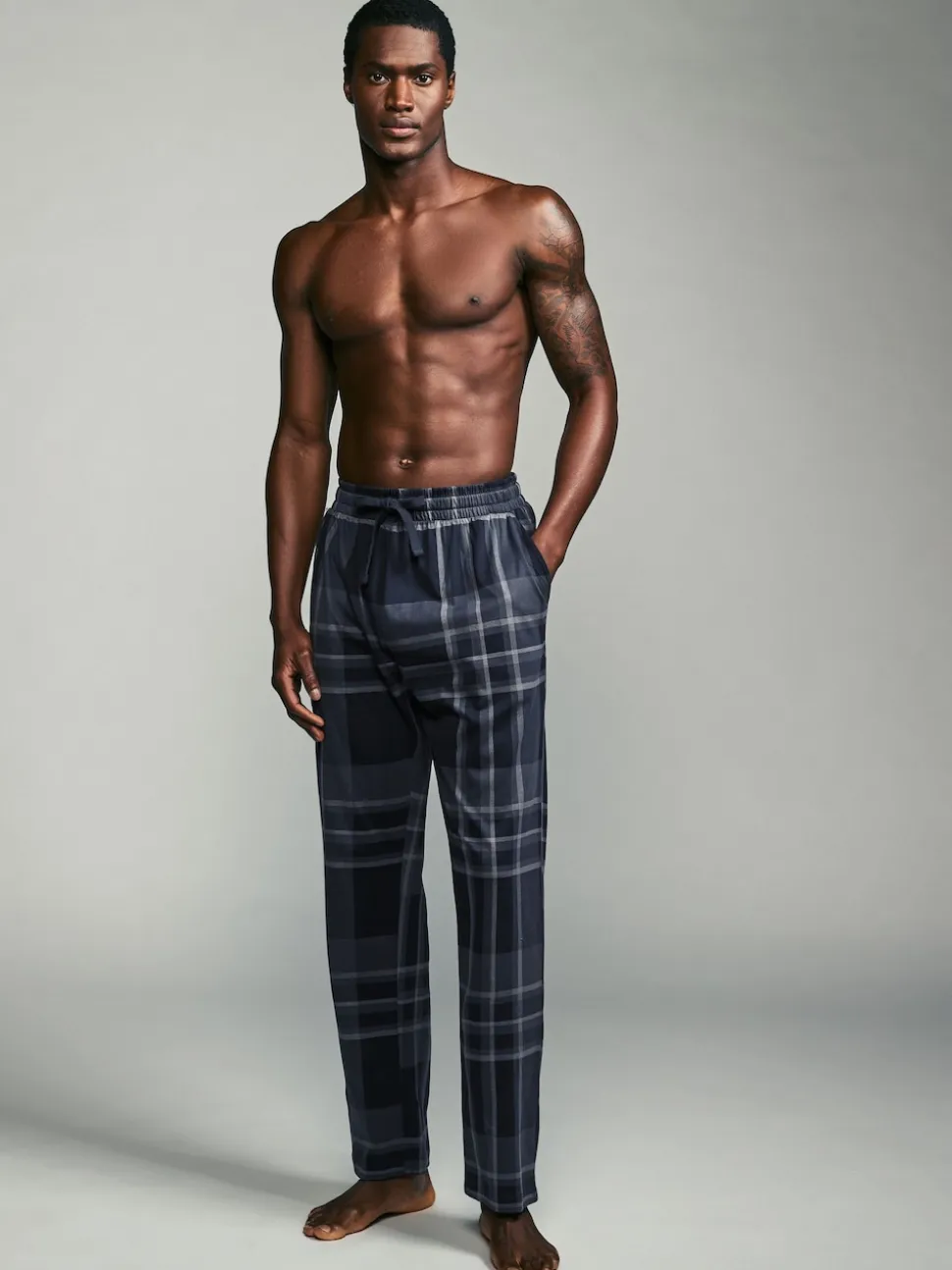 Black/Navy Blue Check Jersey 100% Cotton Pyjama Bottoms 2 Pack