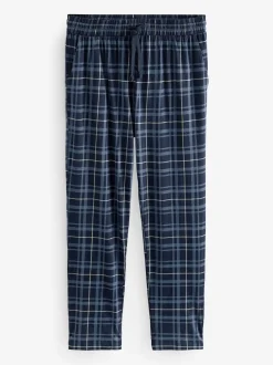 Black/Navy Blue Check Jersey 100% Cotton Pyjama Bottoms 2 Pack
