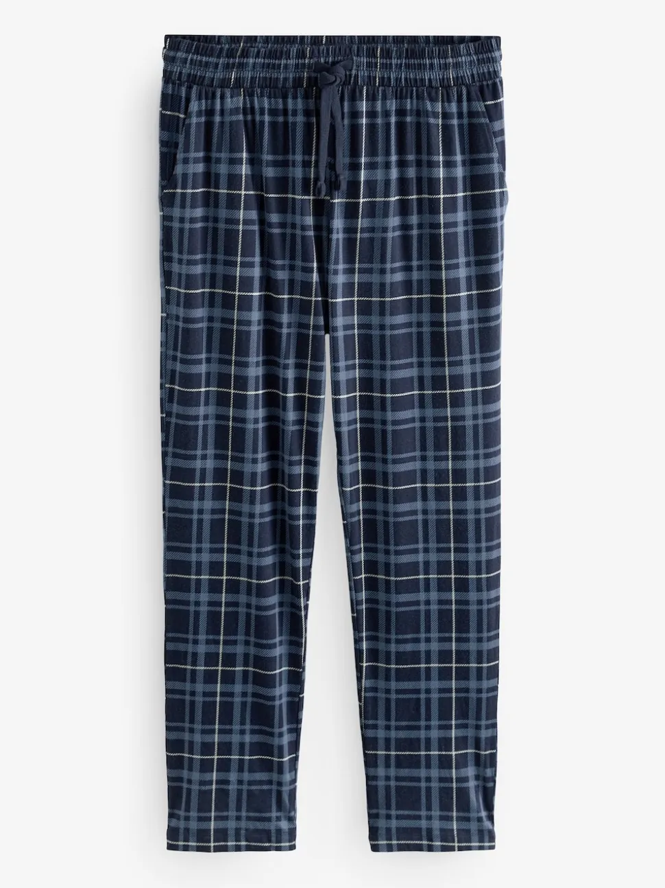 Black/Navy Blue Check Jersey 100% Cotton Pyjama Bottoms 2 Pack