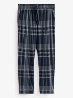 Black/Navy Blue Check Jersey 100% Cotton Pyjama Bottoms 2 Pack