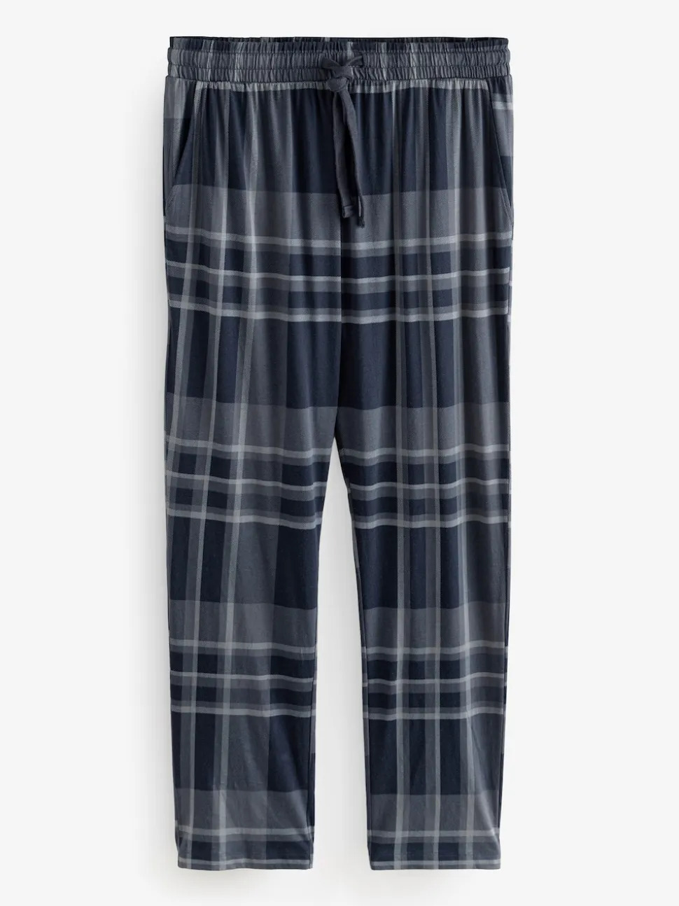 Black/Navy Blue Check Jersey 100% Cotton Pyjama Bottoms 2 Pack
