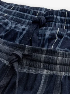 Black/Navy Blue Check Jersey 100% Cotton Pyjama Bottoms 2 Pack