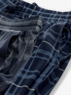 Black/Navy Blue Check Jersey 100% Cotton Pyjama Bottoms 2 Pack