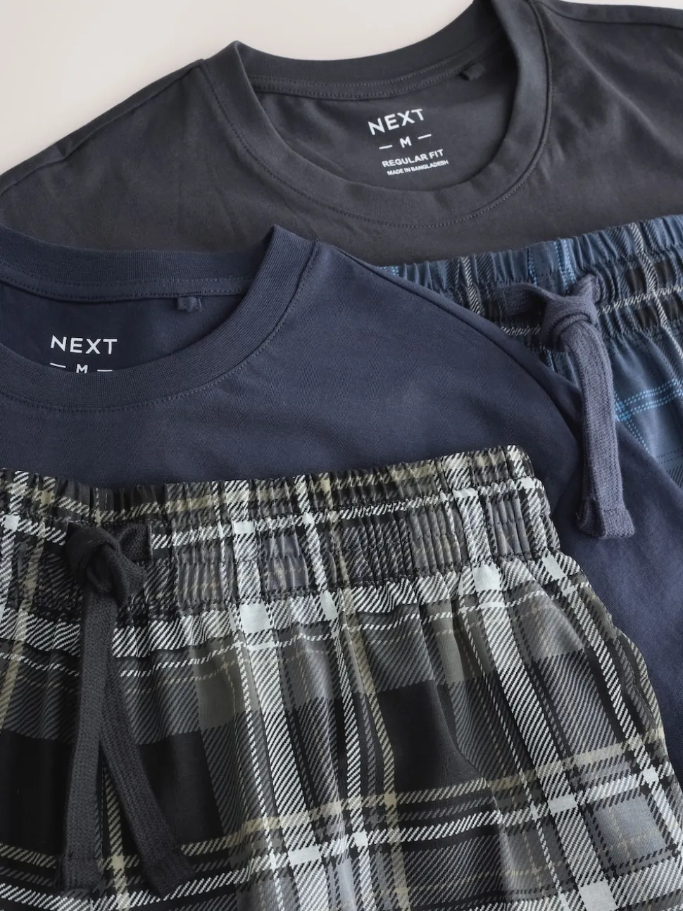 Black/Navy Blue Check Short Sleeve Jersey Pyjamas Set 2 Pack