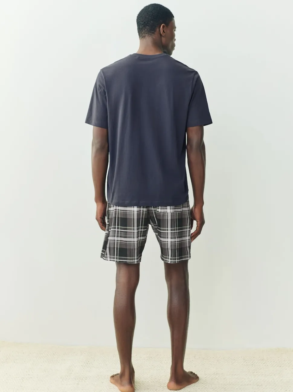 Black/Navy Blue Check Short Sleeve Jersey Pyjamas Set 2 Pack