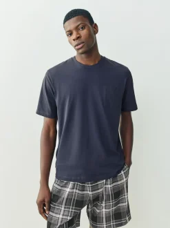 Black/Navy Blue Check Short Sleeve Jersey Pyjamas Set 2 Pack
