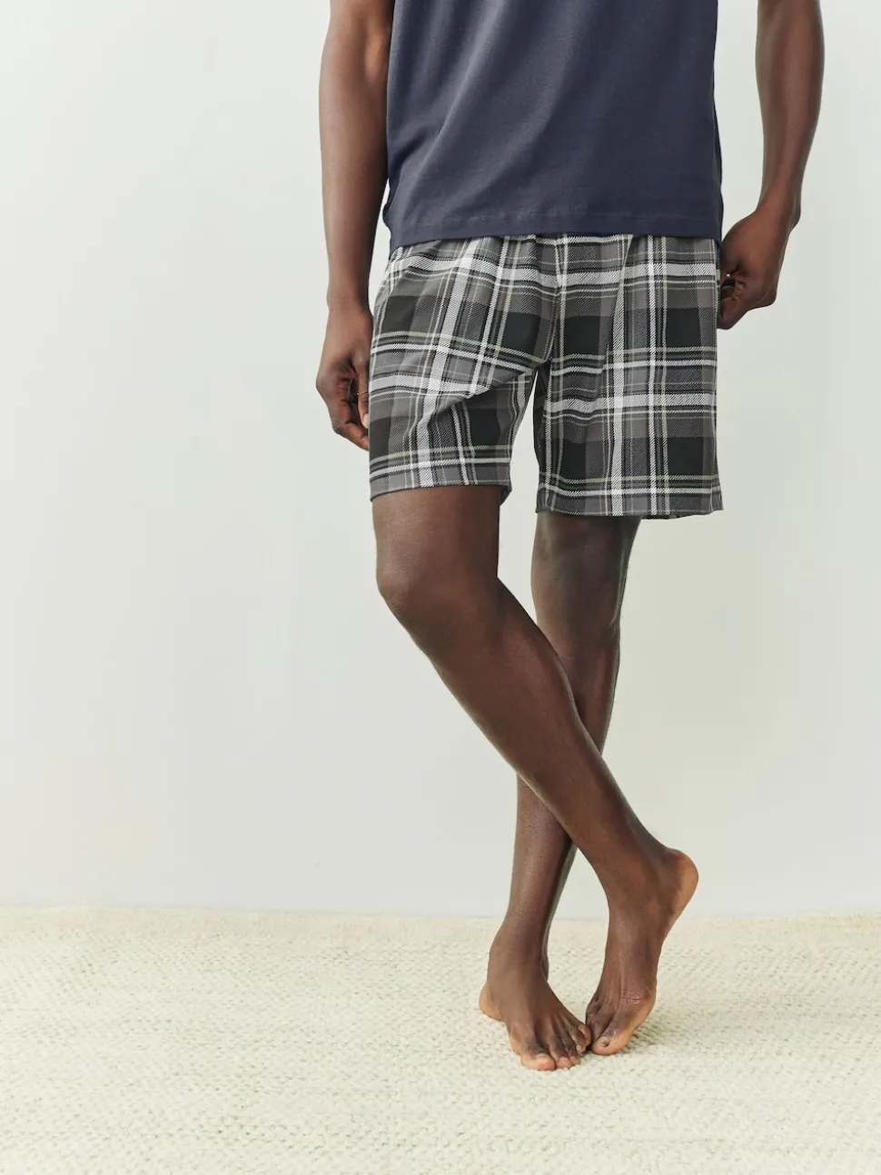 Black/Navy Blue Check Short Sleeve Jersey Pyjamas Set 2 Pack